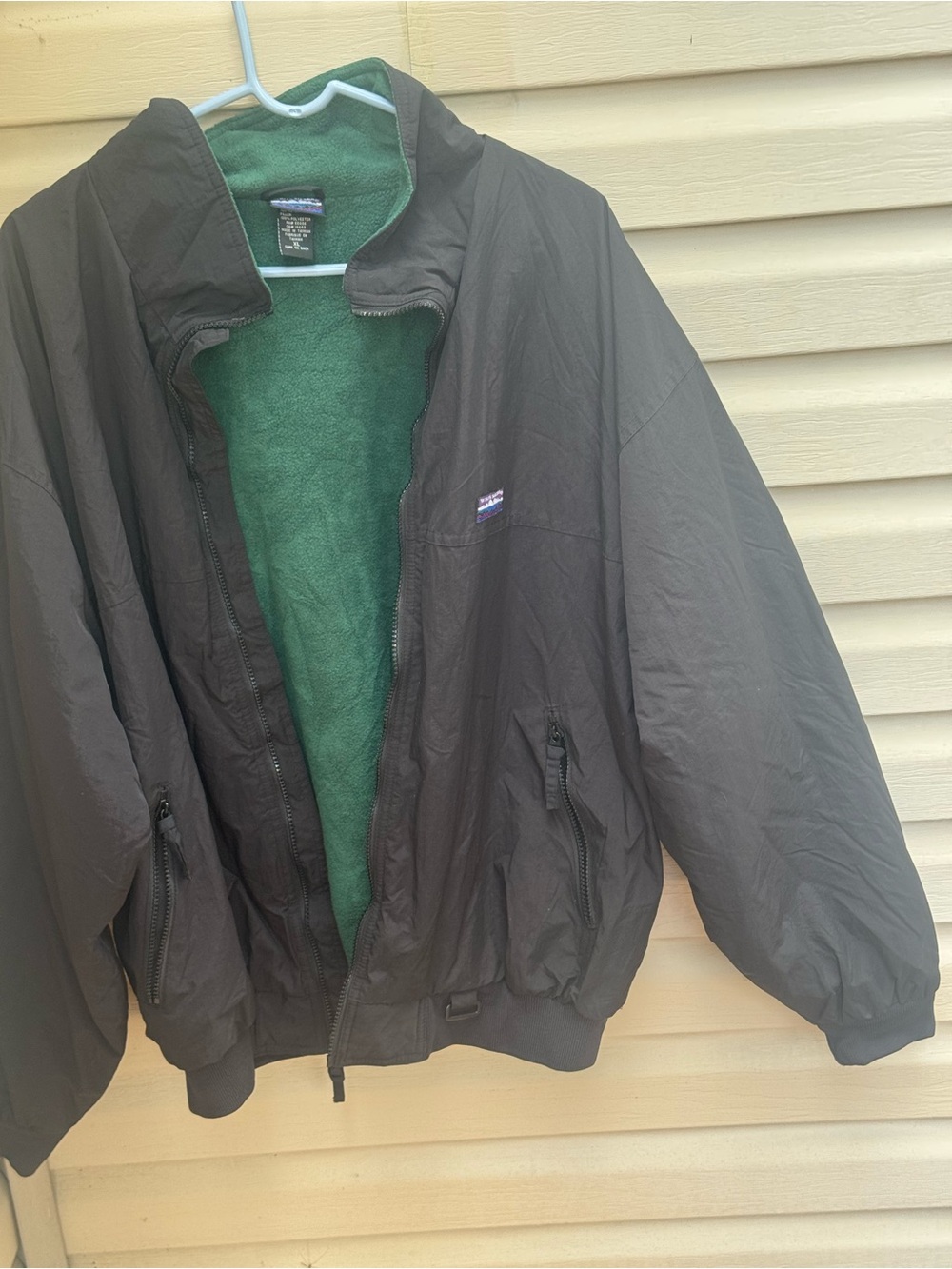 White Sierra Black Windbreaker with Green Fleece Lining